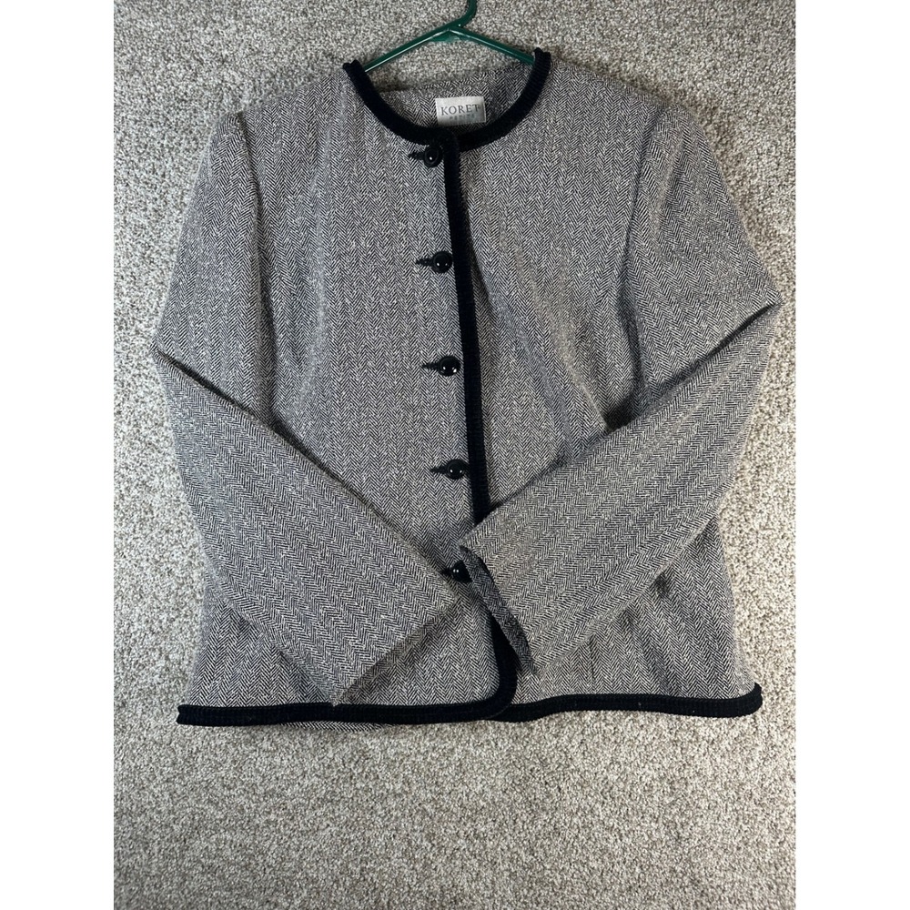 Koret Petite Grey Herringbone Pant Suit Set Blazer Trousers Size 10P 373K132